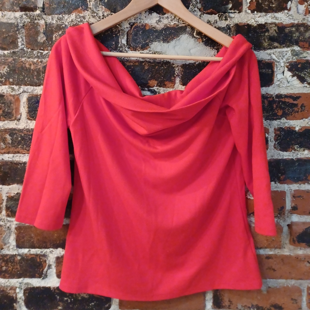 Anthropologie Red 3/4 sleeve Dress Shirt L